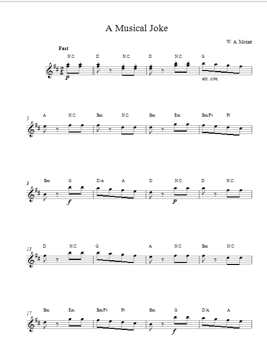 Wolfgang Amadeus Mozart A Musical Joke sheet music notes and chords. Download Printable PDF.