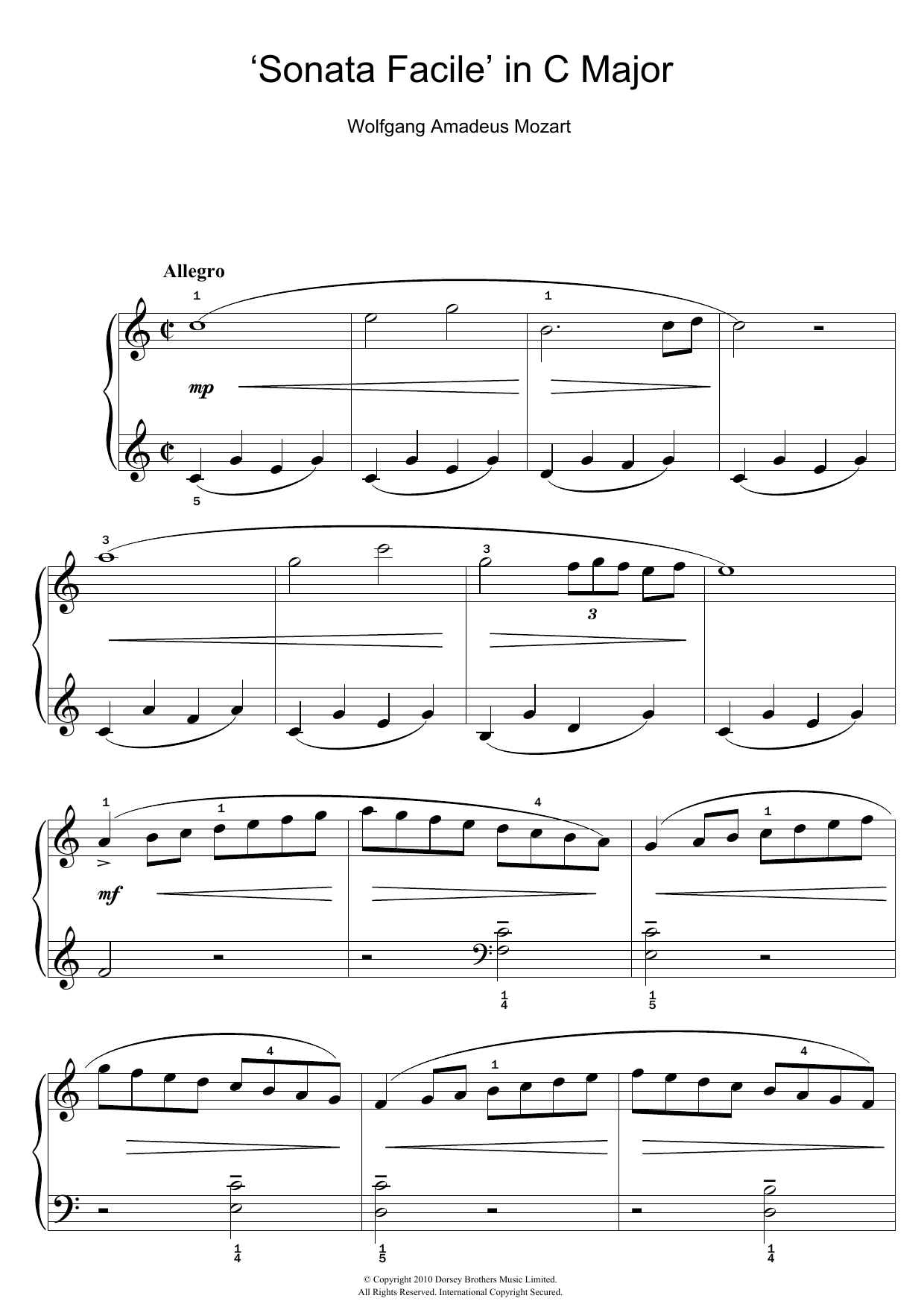 Wolfgang Amadeus Mozart Allegro (from Piano Sonata In C K545) sheet music notes and chords. Download Printable PDF.