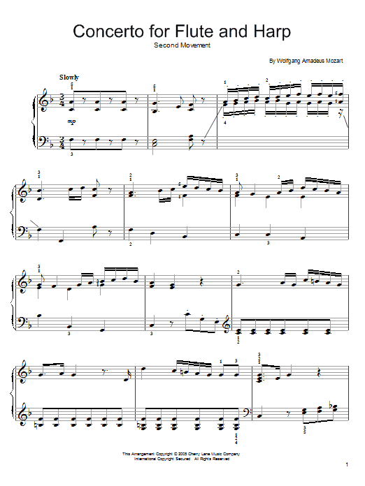 Learn to play Wolfgang Amadeus Mozart Andantino (from Concerto for Flute and Harp, K299) sheet music for Easy Piano in minutes. Price: 6.9900$ Wolfgang Amadeus Mozart Andantino (from Concerto for Flute and Harp, K299) sheet music notes and chords arranged for Easy Piano