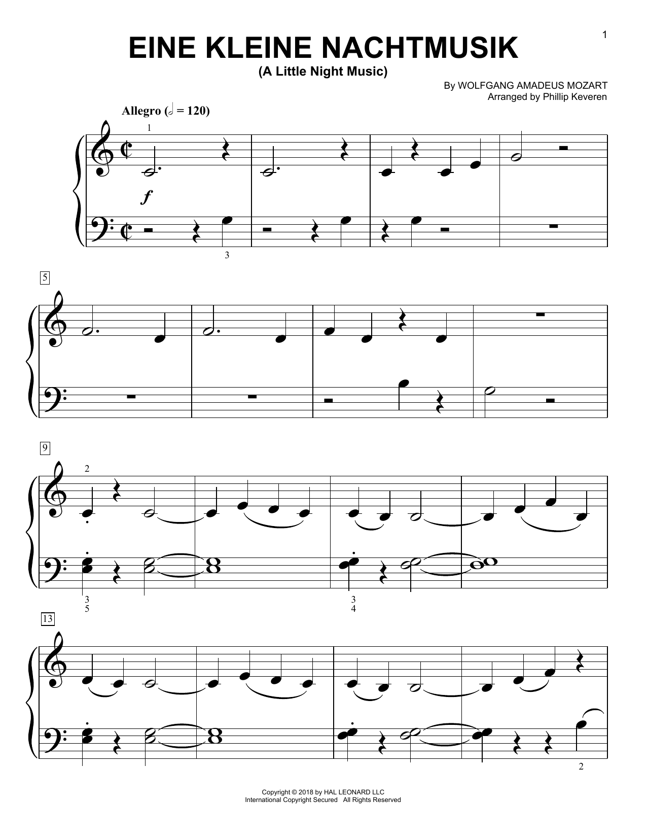 Phillip Keveren Eine Kleine Nachtmusik, K. 525 sheet music notes and chords. Download Printable PDF.