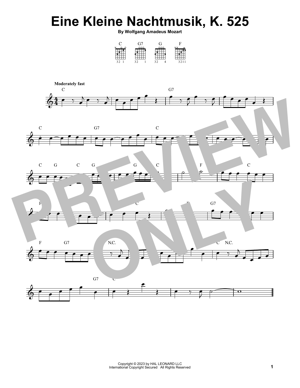 Wolfgang Amadeus Mozart Eine Kleine Nachtmusik, K. 525 sheet music notes and chords. Download Printable PDF.