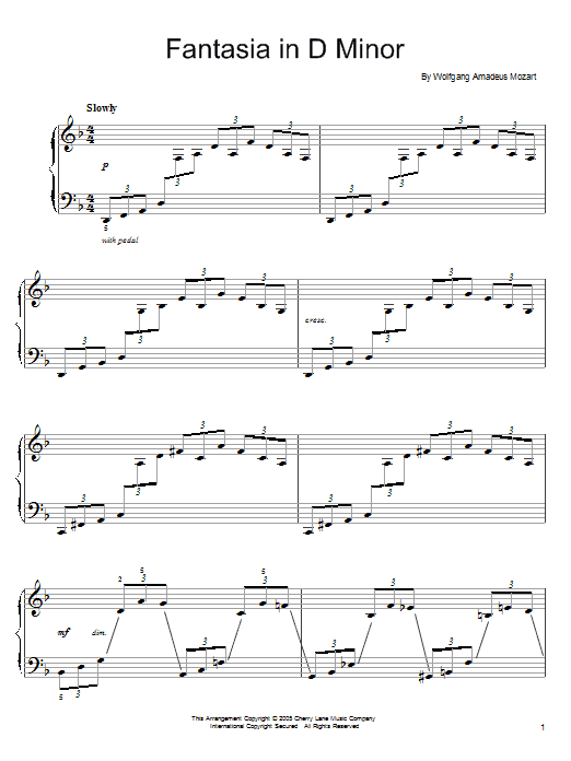 Wolfgang Amadeus Mozart Fantasia in D Minor, K. 397 sheet music notes and chords. Download Printable PDF.