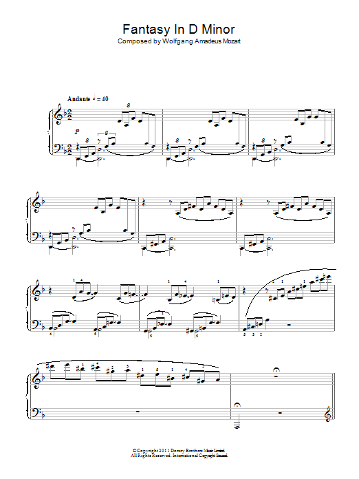 Wolfgang Amadeus Mozart Fantasy In D Minor (K397) sheet music notes and chords arranged for Piano Solo