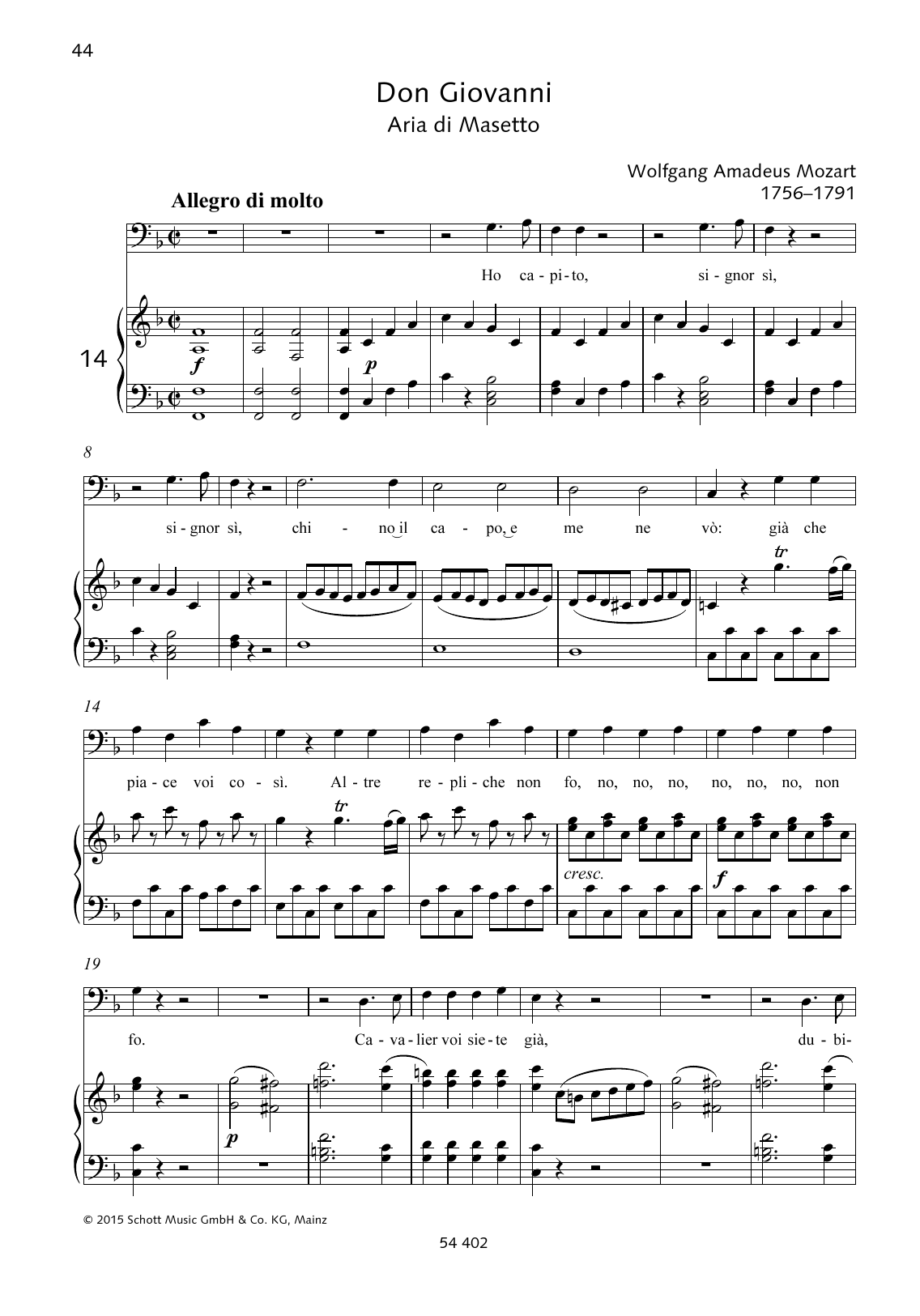 Wolfgang Amadeus Mozart Ho capito, signor sì sheet music notes and chords. Download Printable PDF.