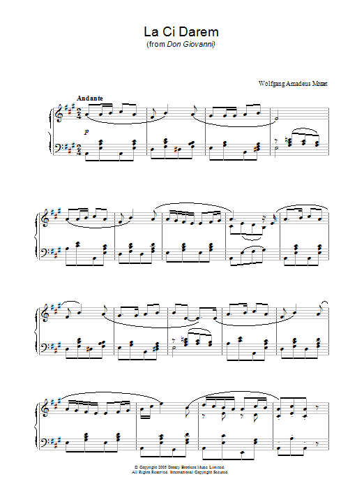 Wolfgang Amadeus Mozart La, Ci Darem La Mano (from Don Giovanni) sheet music notes and chords. Download Printable PDF.