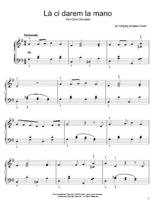 Wolfgang Amadeus Mozart La, Ci Darem La Mano (from Don Giovanni) sheet music notes and chords. Download Printable PDF.