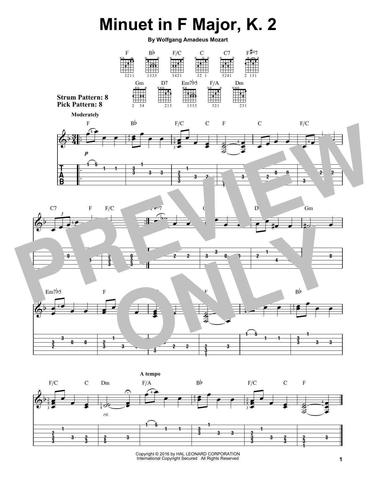 Wolfgang Amadeus Mozart Minuet In F Major, K. 2 sheet music notes and chords. Download Printable PDF.