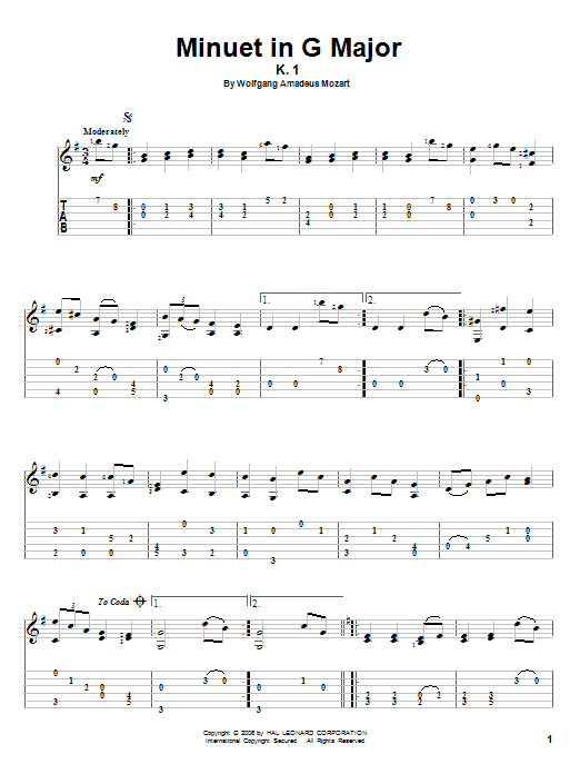 Wolfgang Amadeus Mozart Minuet In G Major, K. 1 sheet music notes and chords. Download Printable PDF.