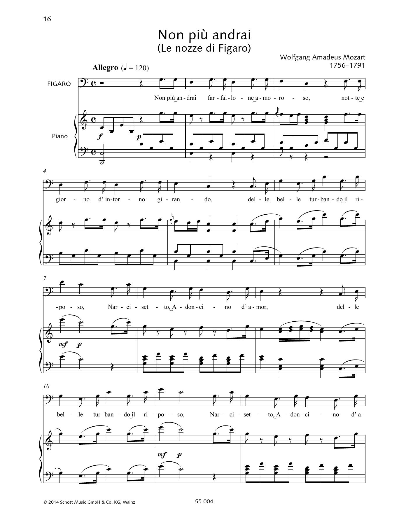 Wolfgang Amadeus Mozart Non Piu Andrai sheet music notes and chords. Download Printable PDF.