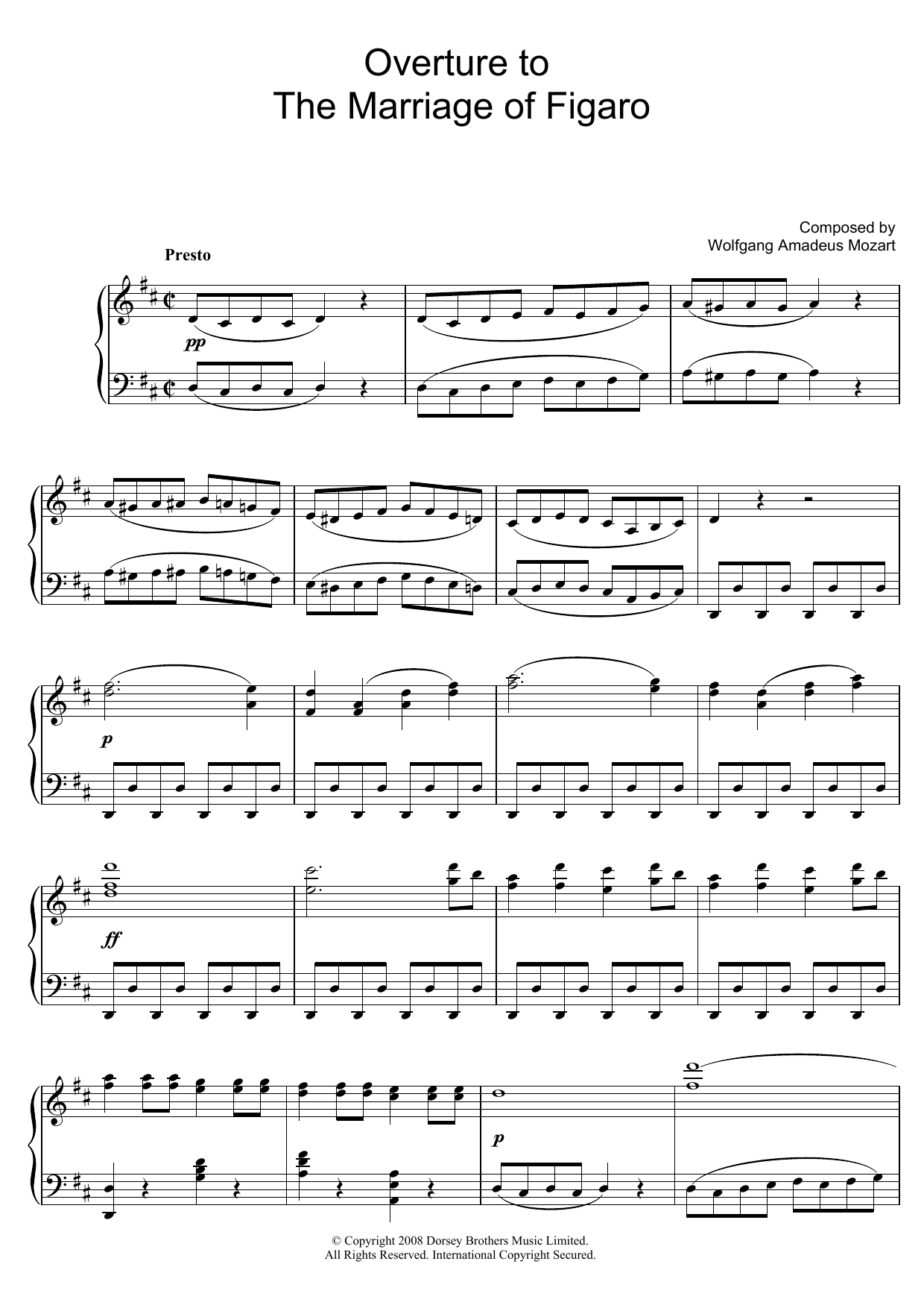 Wolfgang Amadeus Mozart Overture To The Marriage Of Figaro sheet music notes and chords. Download Printable PDF.