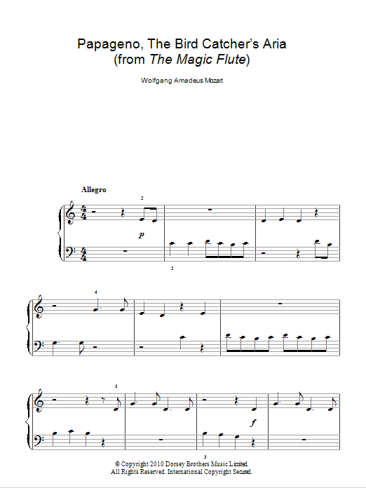 Wolfgang Amadeus Mozart Papageno, The Bird Catcher's Aria (Der Vogelfänger) (from The Magic Flute) sheet music notes and chords. Download Printable PDF.