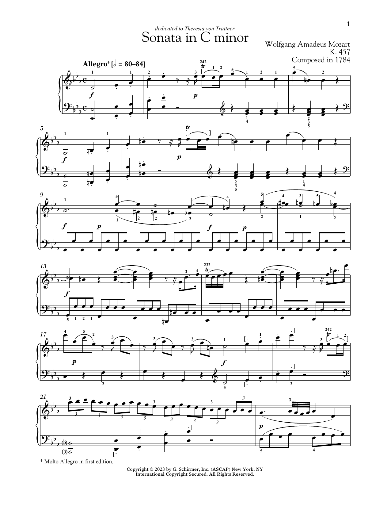 Wolfgang Amadeus Mozart Piano Sonata In C Minor, K. 457 sheet music notes and chords. Download Printable PDF.