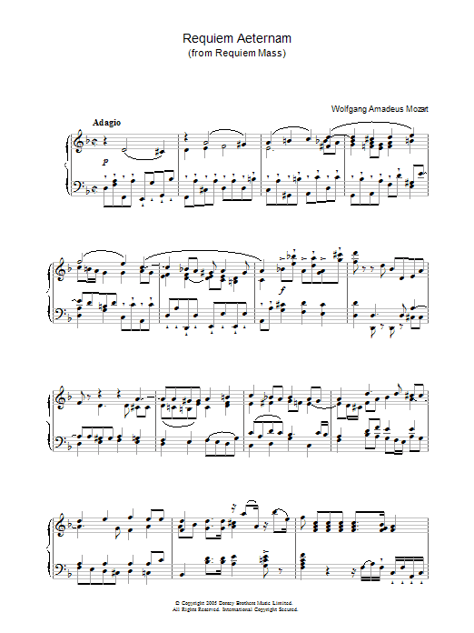 Wolfgang Amadeus Mozart Requiem Aeternam (from Requiem) sheet music notes and chords arranged for Piano Solo