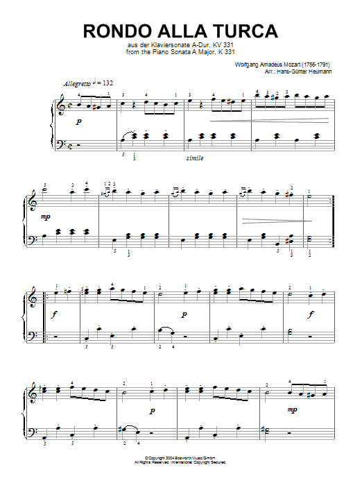 Wolfgang Amadeus Mozart Rondo Alla Turca, from the Piano Sonata A Major, K331 sheet music notes and chords. Download Printable PDF.