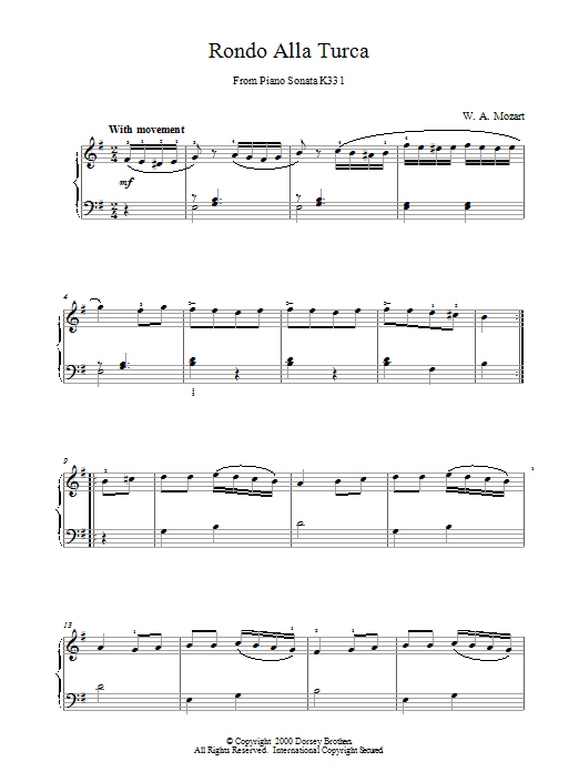 Wolfgang Amadeus Mozart Rondo Alla Turca, from the Piano Sonata A Major, K331 sheet music notes and chords. Download Printable PDF.