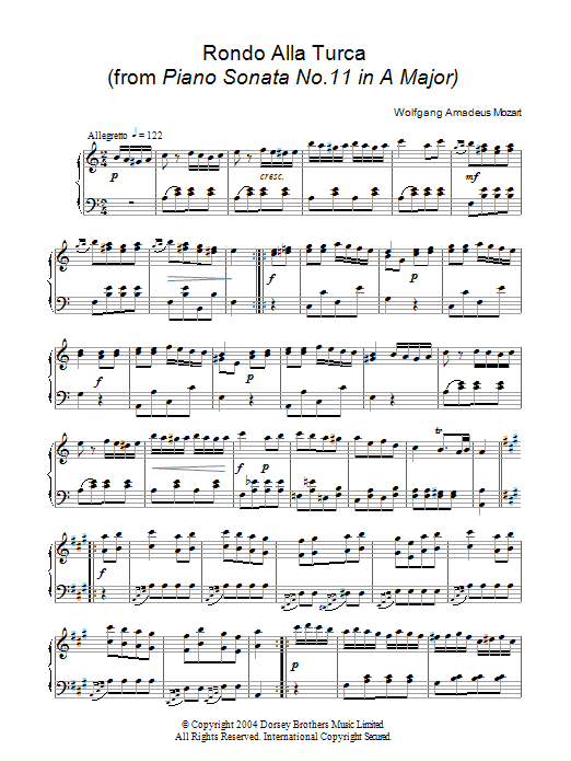 Wolfgang Amadeus Mozart Rondo Alla Turca, from the Piano Sonata A Major, K331 sheet music notes and chords. Download Printable PDF.