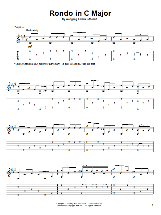 Wolfgang Amadeus Mozart Rondo In C Major sheet music notes and chords. Download Printable PDF.