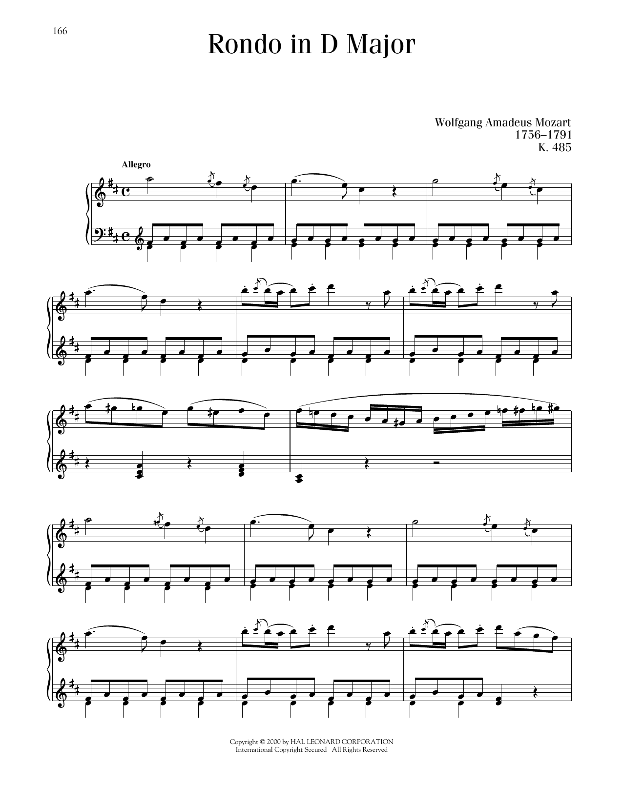 Wolfgang Amadeus Mozart Rondo In D Major, K. 485 sheet music notes and chords. Download Printable PDF.