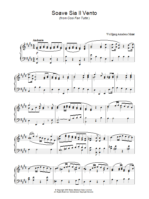 Wolfgang Amadeus Mozart Soave Sia Il Vento (from Cosi Fan Tutte) sheet music notes and chords. Download Printable PDF.