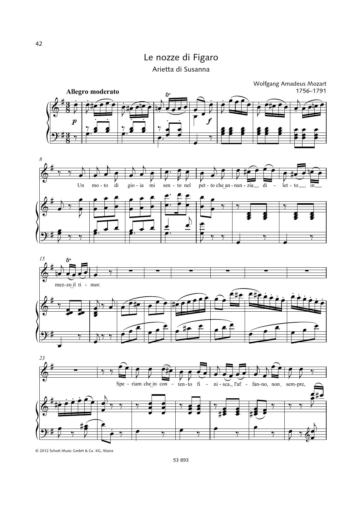 Wolfgang Amadeus Mozart Un Moto di Gioia sheet music notes and chords. Download Printable PDF.