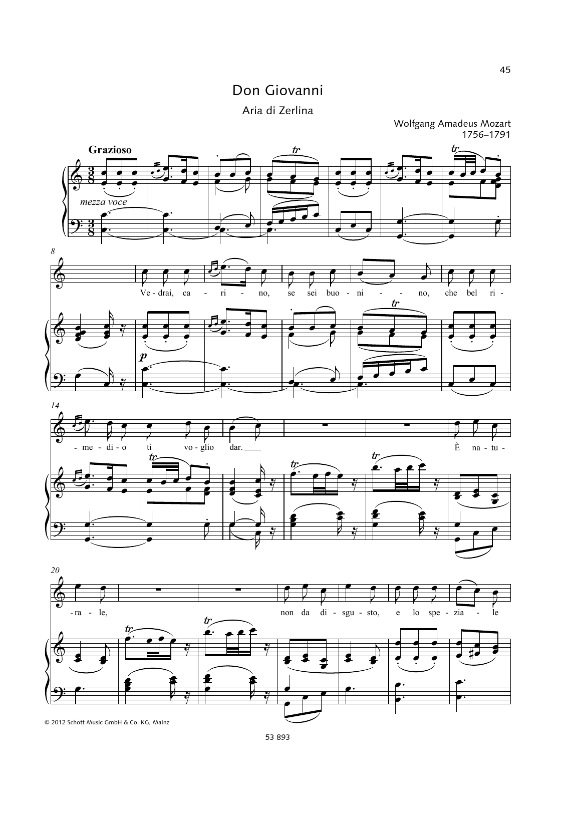 Wolfgang Amadeus Mozart Vedrai, carino, se sei buonino sheet music notes and chords. Download Printable PDF.