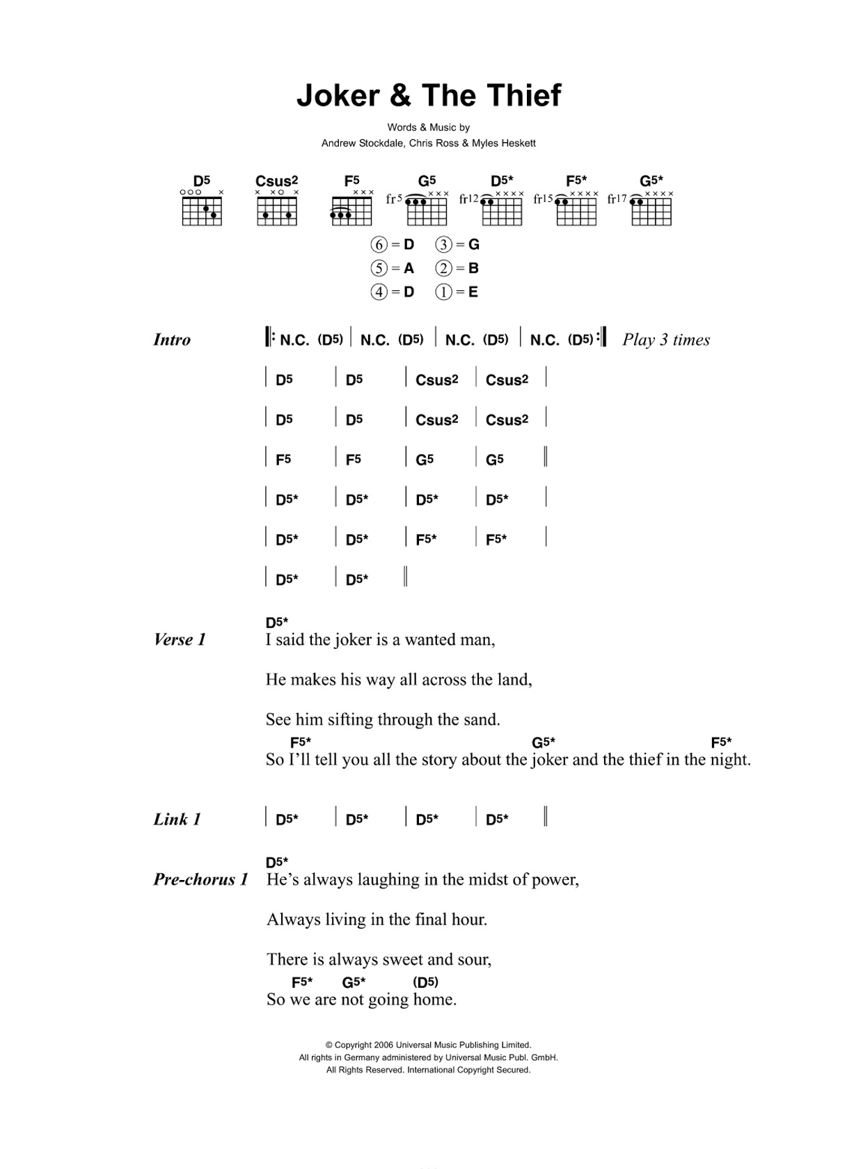 Wolfmother Joker and The Thief sheet music notes and chords. Download Printable PDF.