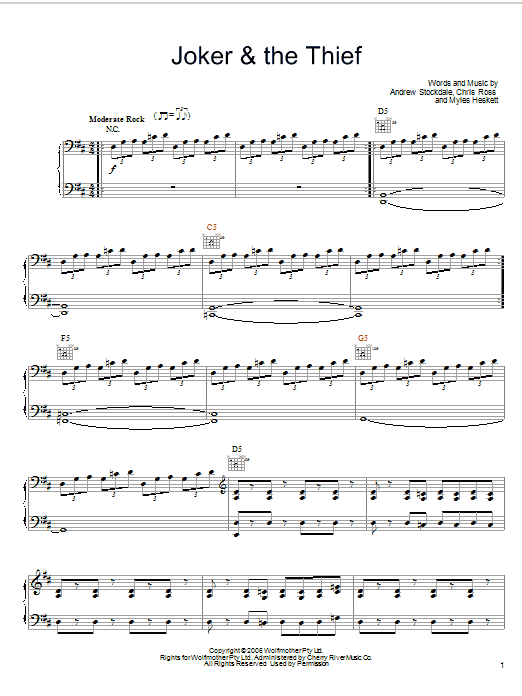 Wolfmother Joker & The Thief sheet music notes and chords. Download Printable PDF.