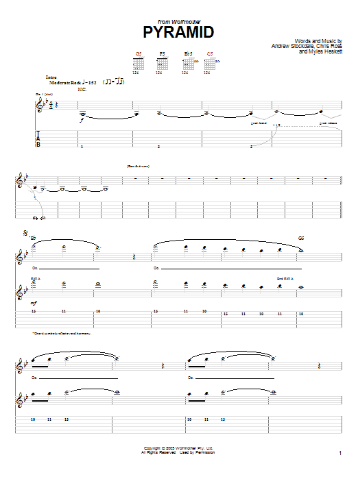 Learn to play Wolfmother Pyramid sheet music for Guitar Tab in minutes. Price: 7.8900$ Wolfmother Pyramid sheet music notes and chords arranged for Guitar Tab