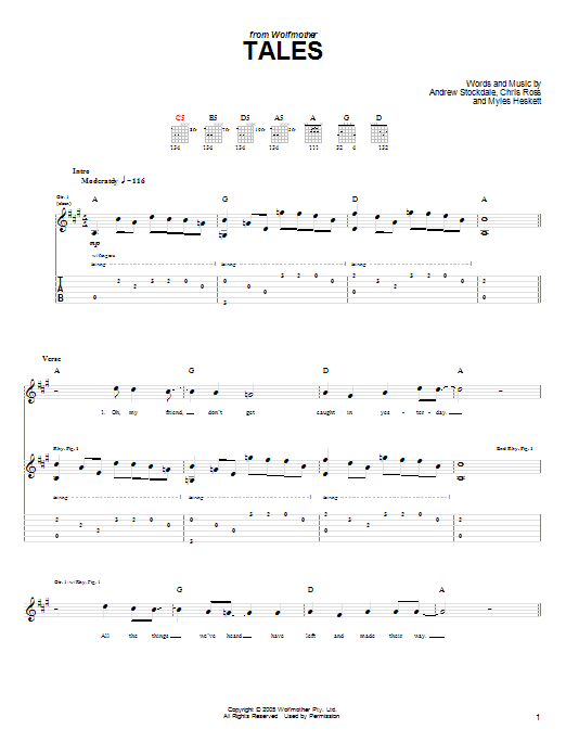 Learn to play Wolfmother Tales sheet music for Guitar Tab in minutes. Price: 7.8900$ Wolfmother Tales sheet music notes and chords arranged for Guitar Tab