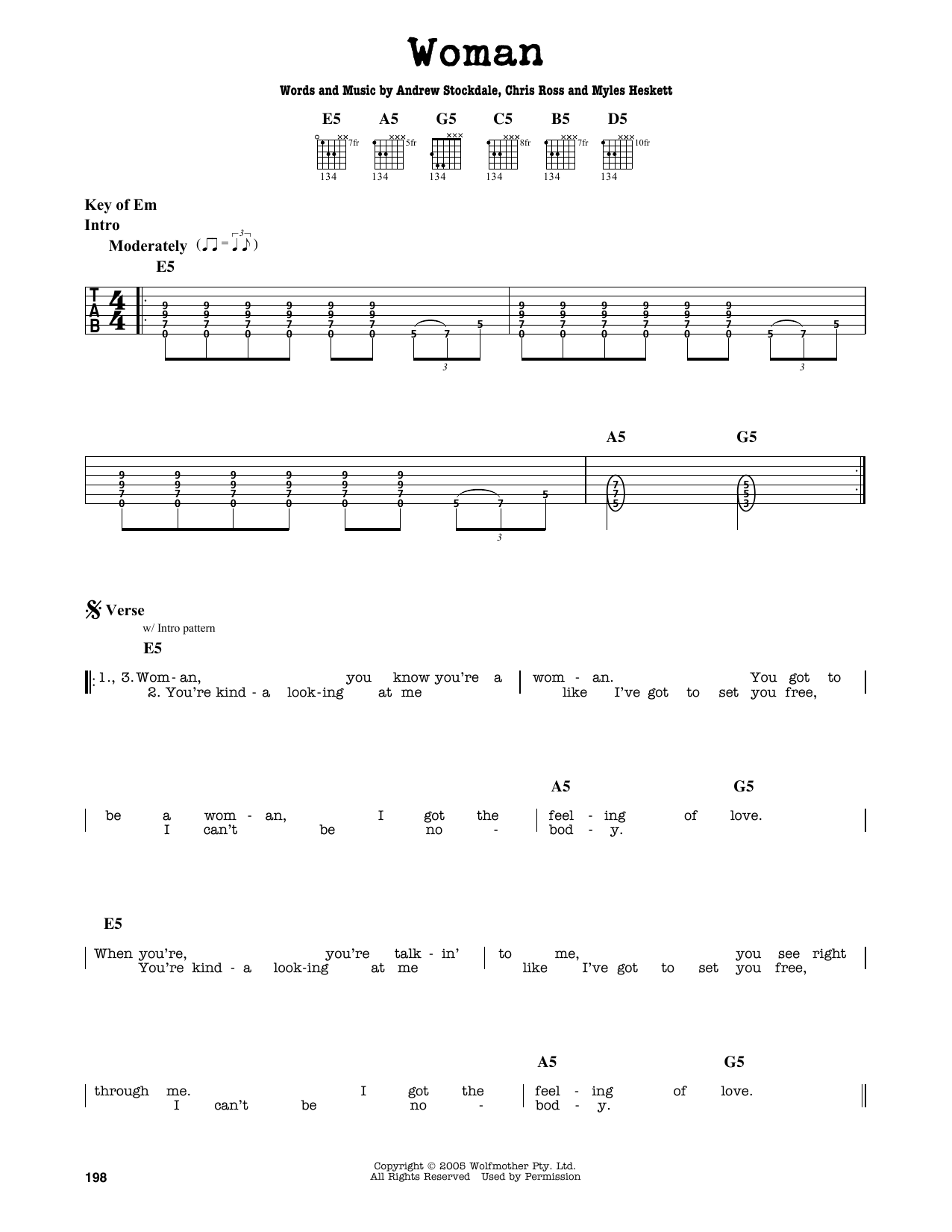 Wolfmother Woman sheet music notes and chords. Download Printable PDF.