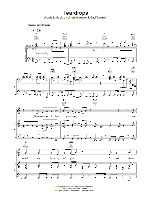 Womack & Womack Teardrops sheet music notes and chords. Download Printable PDF.