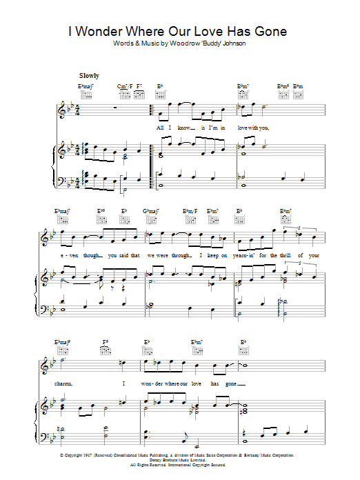 Woodrow Buddy Johnson I Wonder Where Our Love Has Gone sheet music notes and chords. Download Printable PDF.