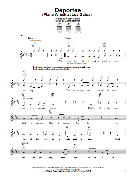 Woody Guthrie Deportee (Plane Wreck At Los Gatos) sheet music notes and chords. Download Printable PDF.