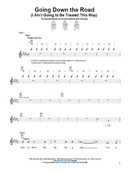 Woody Guthrie Going Down The Road (I Ain't Going To Be Treated This Way) sheet music notes and chords. Download Printable PDF.