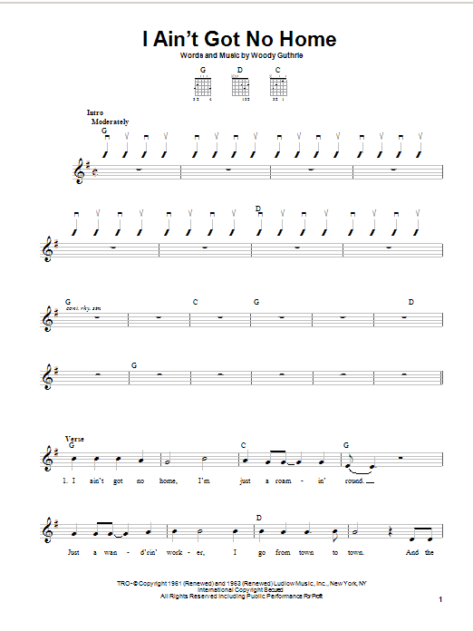 Woody Guthrie I Ain't Got No Home sheet music notes and chords. Download Printable PDF.