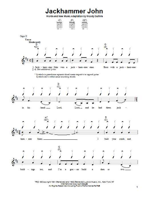 Woody Guthrie Jackhammer John sheet music notes and chords. Download Printable PDF.