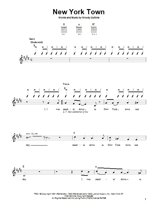 Woody Guthrie New York Town sheet music notes and chords. Download Printable PDF.