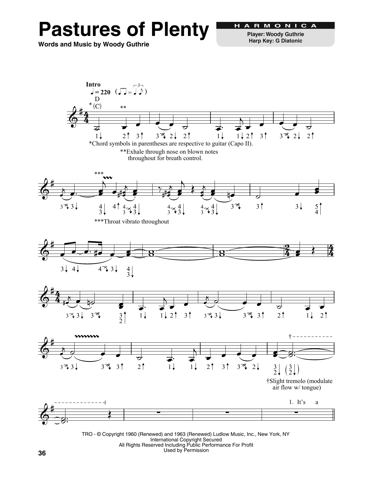 Woody Guthrie Pastures Of Plenty sheet music notes and chords. Download Printable PDF.