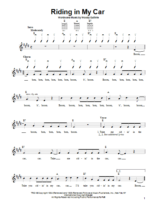 Woody Guthrie Riding In My Car sheet music notes and chords. Download Printable PDF.