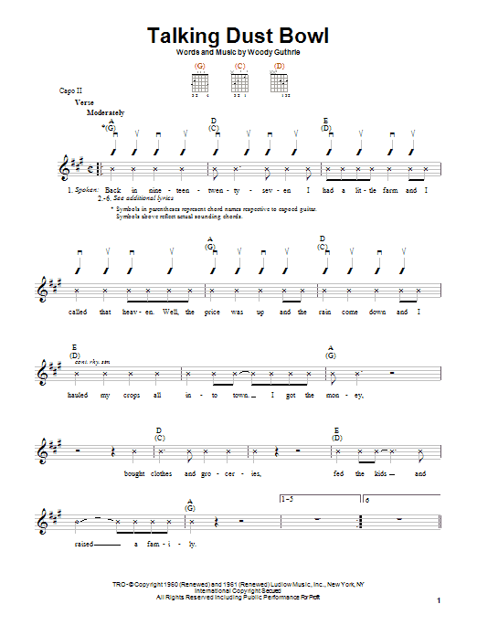 Woody Guthrie Talking Dust Bowl sheet music notes and chords. Download Printable PDF.