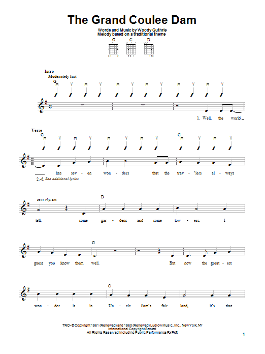 Woody Guthrie The Grand Coulee Dam sheet music notes and chords. Download Printable PDF.