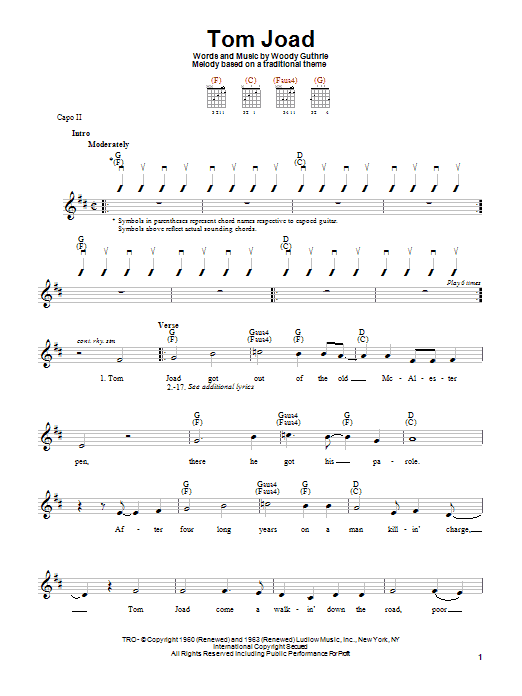 Woody Guthrie Tom Joad sheet music notes and chords. Download Printable PDF.