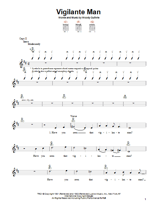 Woody Guthrie Vigilante Man sheet music notes and chords. Download Printable PDF.