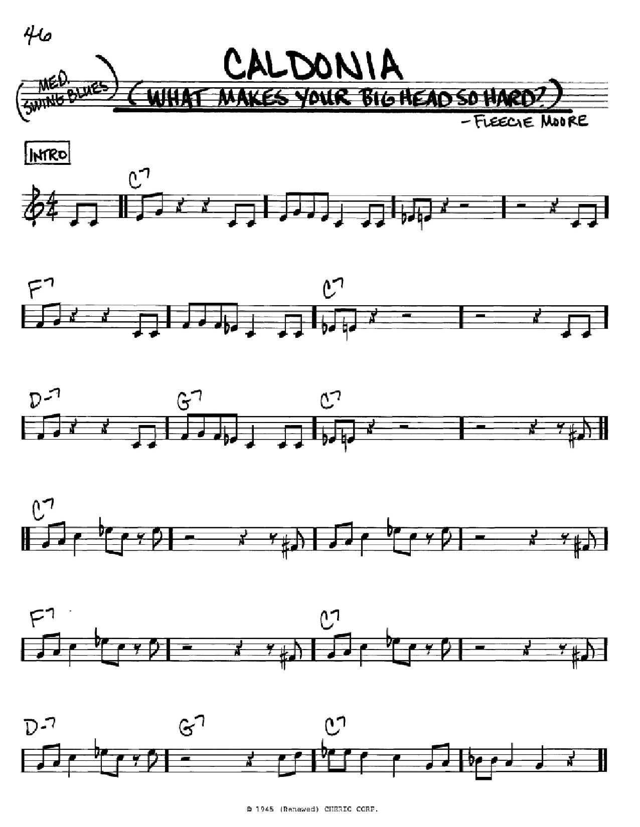 Woody Herman Caldonia (What Makes Your Big Head So Hard?) sheet music notes and chords. Download Printable PDF.