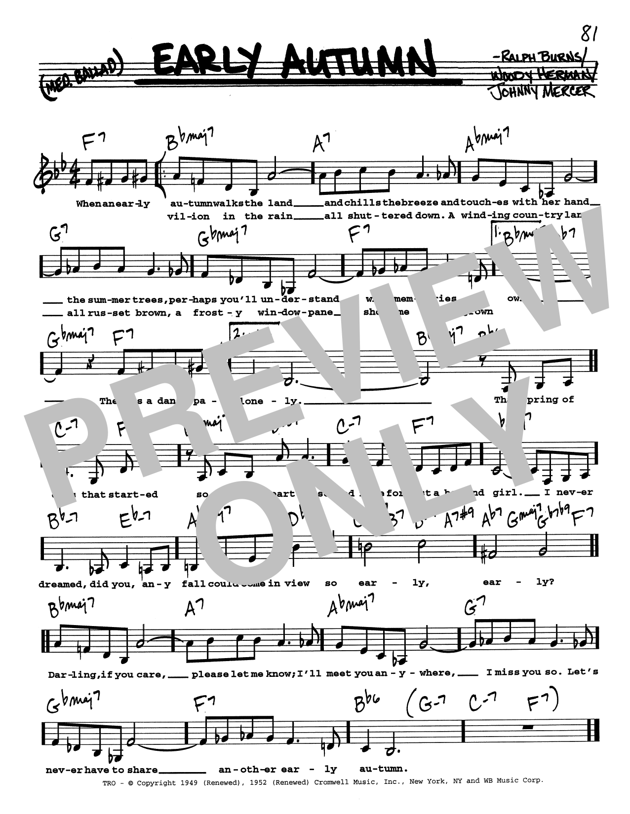 Woody Herman Early Autumn (Low Voice) sheet music notes and chords arranged for Real Book – Melody, Lyrics & Chords