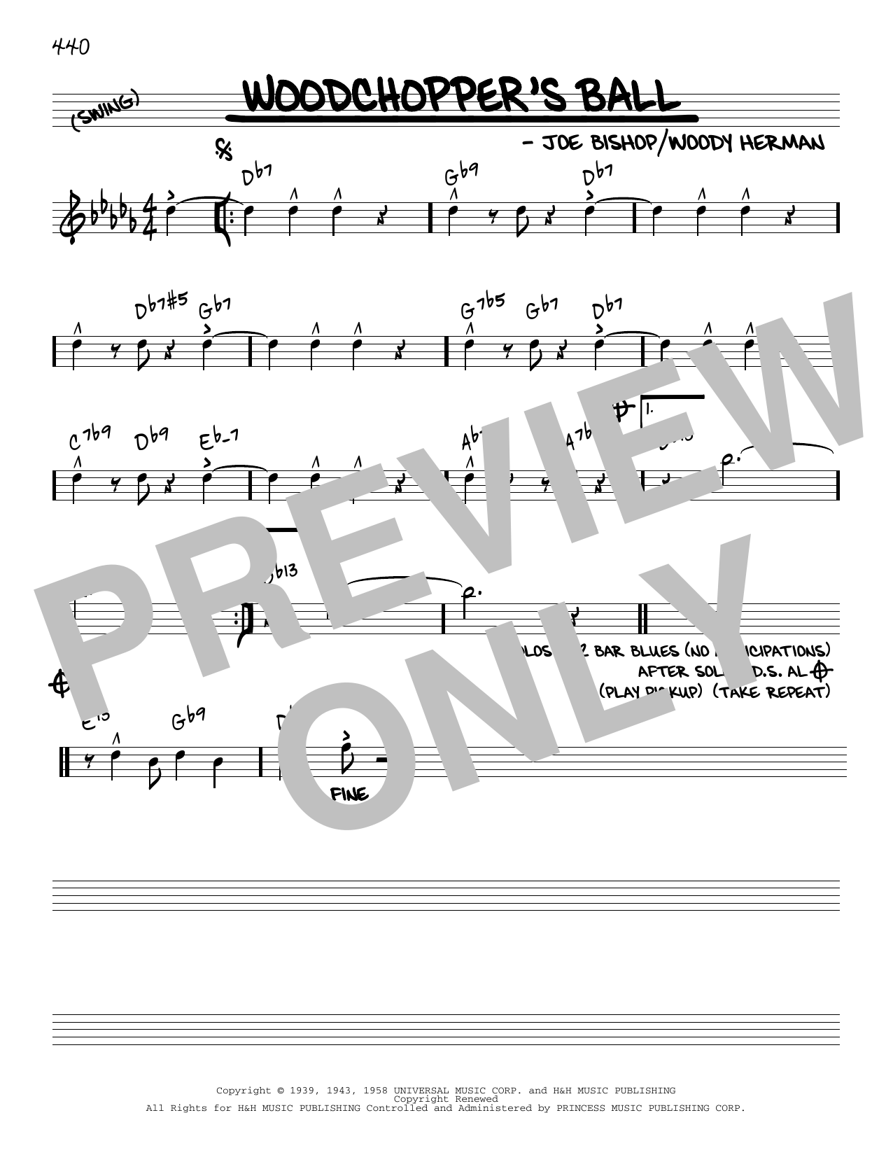 Woody Herman Woodchopper's Ball [Reharmonized version] (arr. Jack Grassel) sheet music notes and chords arranged for Real Book – Melody & Chords