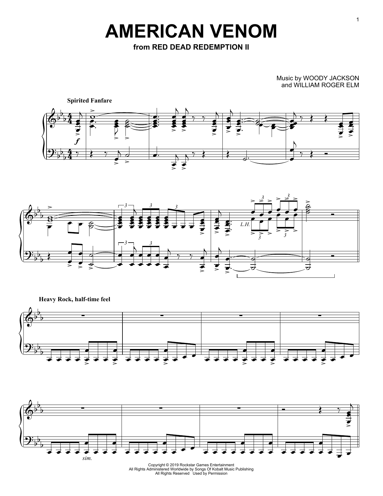 Learn to play Woody Jackson American Venom (from Red Dead Redemption II) sheet music for Easy Piano Solo in minutes. Price: 6.9900$ Woody Jackson American Venom (from Red Dead Redemption II) sheet music notes and chords arranged for Easy Piano Solo