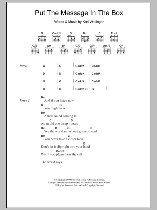 World Party Put The Message In The Box sheet music notes and chords arranged for Piano, Vocal & Guitar Chords