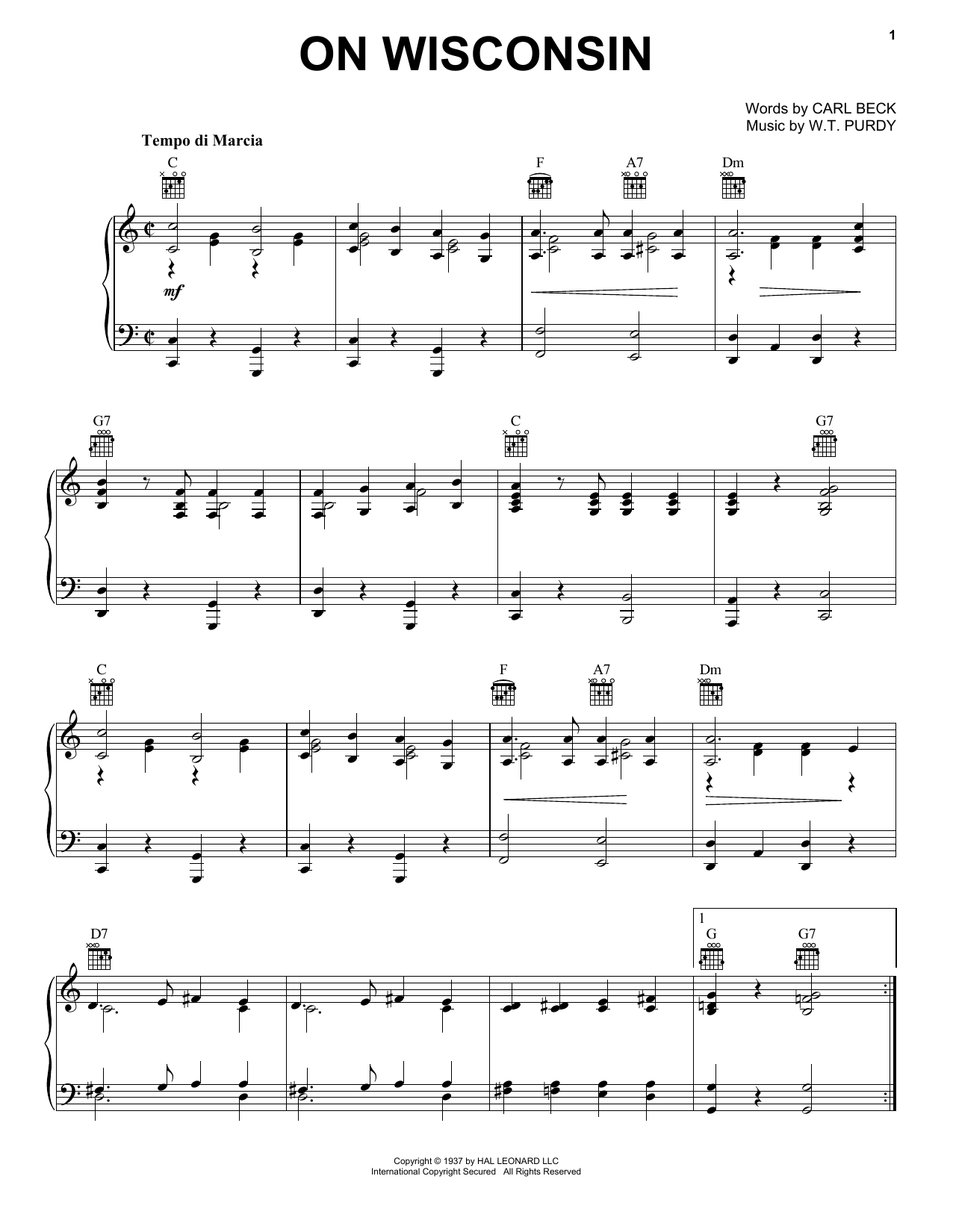 W.T. Purdy On Wisconsin! sheet music notes and chords. Download Printable PDF.