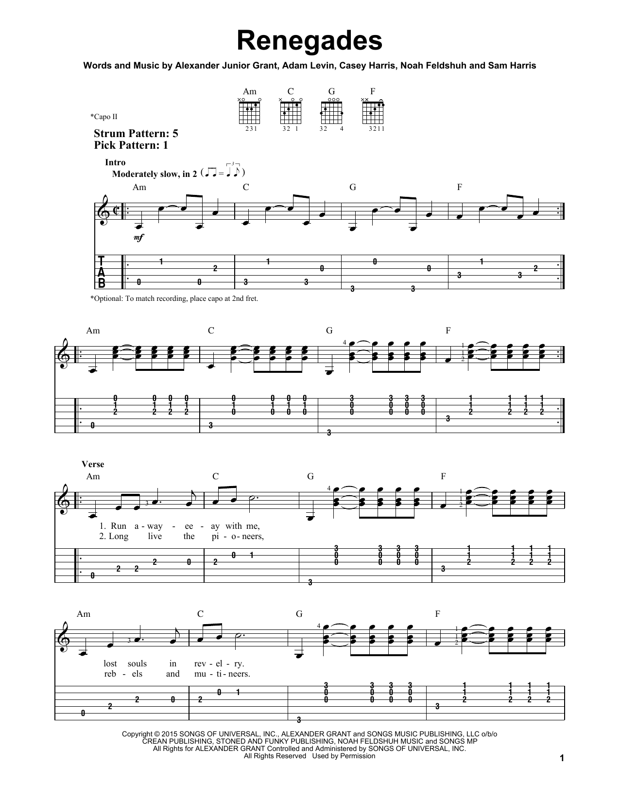 X Ambassadors Renegades sheet music notes and chords. Download Printable PDF.